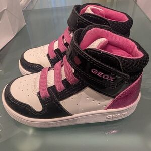 Geox Black and Pink Sneakers with Velcro Straps and Breathable Design